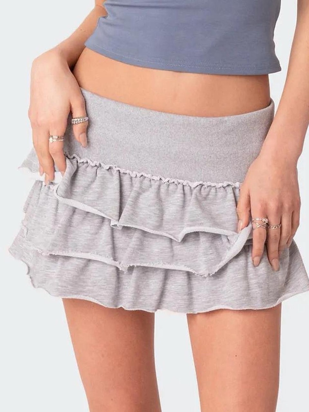 Edikted Light Gray Ruffle Mini Skirt